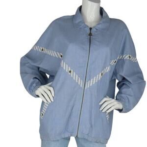 Vintage Euro Joy Blue Chambray Bomber Hipster Rock Grunge New Wave Mom Jacket